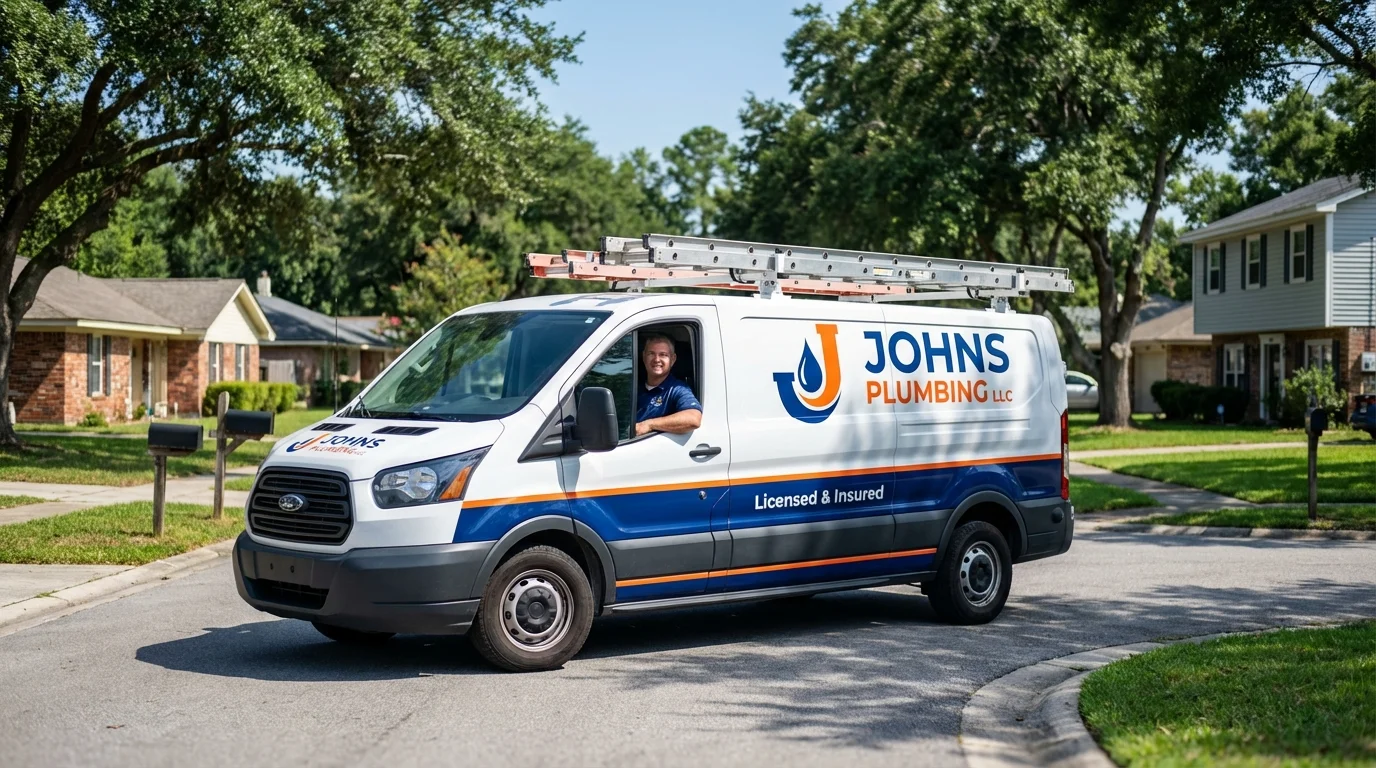 Johns Plumbing LLC service van in Pleasant Hill, IA