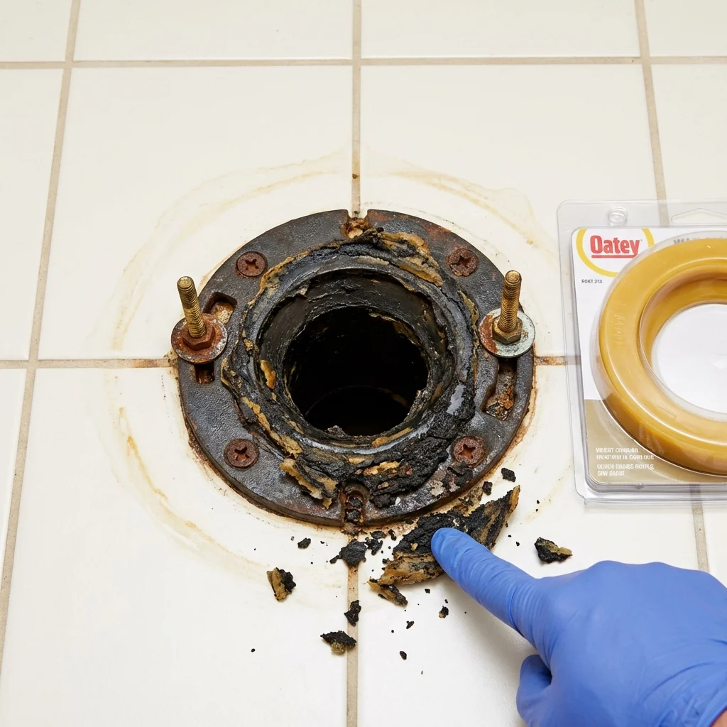 Failed wax ring showing water seepage at the base of a toilet in a Pleasant Hill, IA home